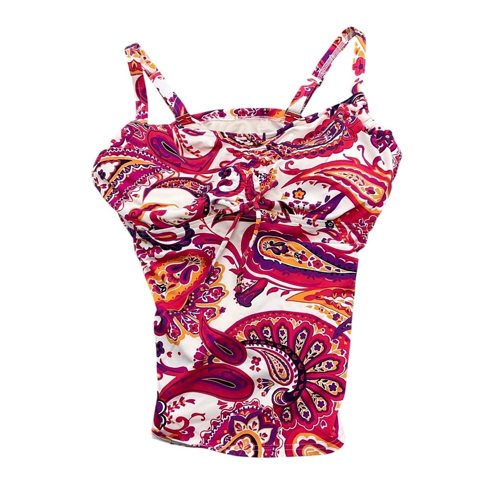 Lands End Tankini Top Women 6DDD Pink Paisley Drawstring Underwire Swimsuit Top